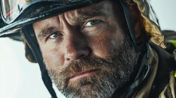 A close up of a man in a fireman's helmet photo