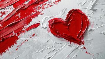 A red heart painted on a white background photo