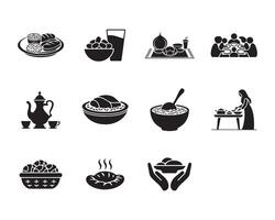 Essential Eid Dining and Celebration Icons in a Sleek Outline Style vector
