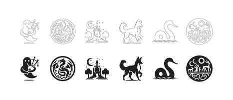 Clean Scottish Mythology and Folklore Icons for Digital and Print Use vector