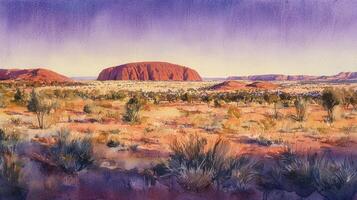 Australian landscape painting of uluru, uluru photo