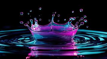 A purple and pink liquid crown is splashing in the water photo