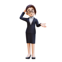 A woman in a suit and glasses is looking up, as if she is asking a question png