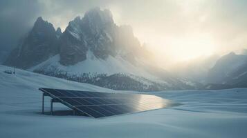 Solar panels on a snowy mountain photo