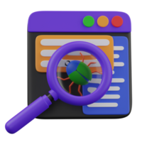 3d render BUG SEARCH website code illustration png