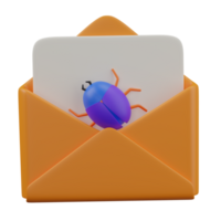 3D RENDER Email security threat Bug in the envelope ICON png