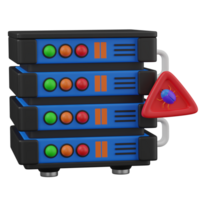 3d render Server stack with bug warning icon png