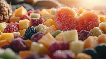 Fruit and fruit juice in heart shape photo