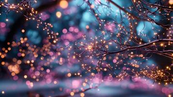 A tree with lights on it in the dark photo