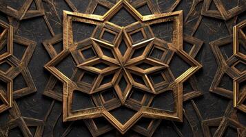 Golden geometric pattern on a black background photo