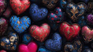 A bunch of hearts with different colors and designs photo