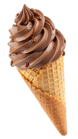 A soft serve of chocolate ice cream on a waffle cone png