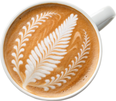 Beautifully Crafted Latte with Intricate Swirling Foam Art in a White Mug png