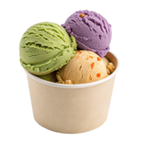 Scoops of colorful ice cream in a container png