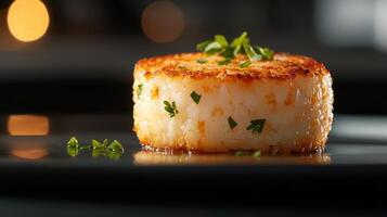 A piece of food with parsley on top photo