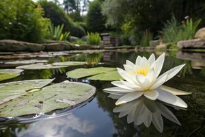 white water lily floating in a pond photo