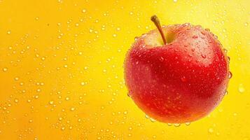 A red apple on a yellow background photo
