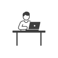 Man working on laptop at desk, illustration vector