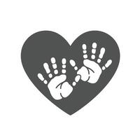 A black and white illustration of two baby hands in a heart vector