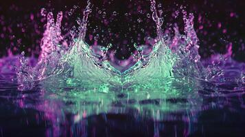 Water splash with purple and green lights photo