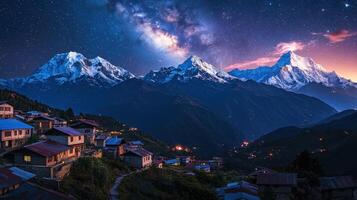 The night sky over nepal with mountains in the background photo