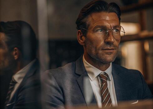 a man in a suit and tie looking at the camera photo