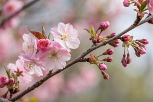 a close up of a cherry blossom tree photo