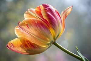 a close up of a tulip with a bright sun photo