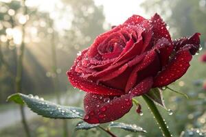 An red rose with water droplet photo