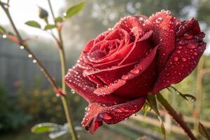 a red rose with water droplets on it photo