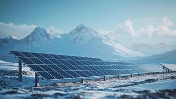 Solar panels on a mountain in the snow photo