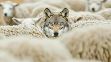 Wolf in a flock of sheep photo