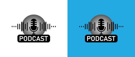 Podcast design with microphone and sound waves. Podcast player. vector