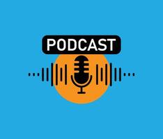 Podcast player. Podcast design with microphone and sound waves. vector