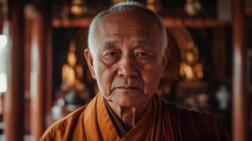An old monk in a temple photo