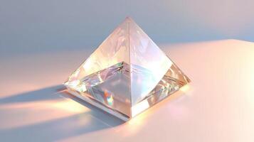 A clear pyramid with a light shining on it photo
