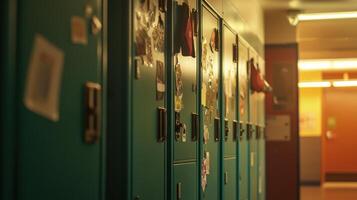 Lockers in a school hallway photo