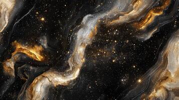 Swirling patterns of gold and white create a stunning view of galaxies set against a dark black space, highlighting the vastness and beauty of the cosmos photo