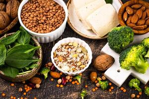 Asortment of plant based vegan protein products photo