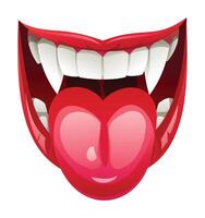 Dracula's mouth with wide smile, showing teeth with fangs and tongue. Cartoon illustration vector
