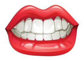 Close up of a mouth with red lips and white teeth, showing an angry expression. Cartoon illustration isolated on white background vector