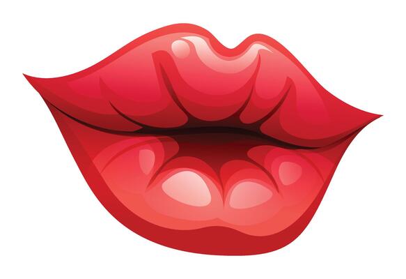 Red lips, showing a close up view of a kiss. Cartoon illustration