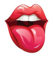 Red lips with tongue sticking out, playful and cheeky expression, isolated on white background. cartoon illustration vector