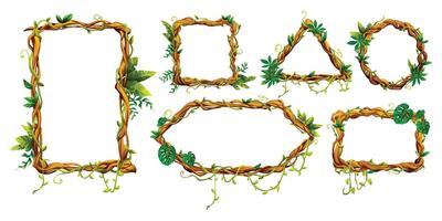 Natural liana vine frame designs with various shapes and botanical elements. Ideal for nature themed or rustic design projects. Cartoon illustration vector