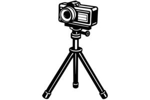 Professional camera on a tripod, vintage style graphic design. vector
