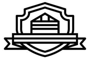Simple black and white logo of a building with a ribbon. vector