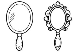 A Elegant, Ornate Handheld Mirror Outline Design vector