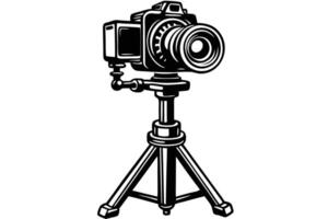 A Professional camera on a tripod, vintage style graphic design. vector