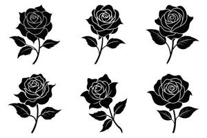 Six Black Rose Silhouettes for Design Projects vector