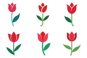 Set of Simple Red Tulip Icons with Curved Stems vector